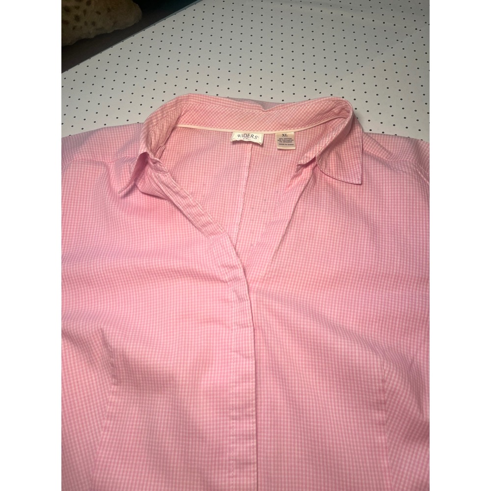 Lee Womens XL Pink Gingham Button Down Shirt Stretch Preppy Y2K Easy Care - Picture 3 of 9